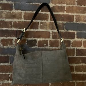 AllSaints Taupe Sueded Crocskin Purse